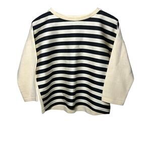 Moncler Top Maglia Girocollo T Shirt Black Cream Striped Silk Blend Preppy M